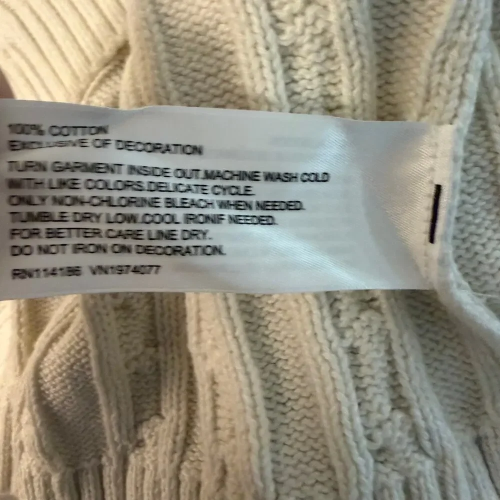 Prince Pickleball Cable Knit Cardigan Med Cream V-Neck Button Front Striped Trim